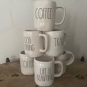 Rae Dunn Cream Coffee Mug Collection - set of 6, 16oz